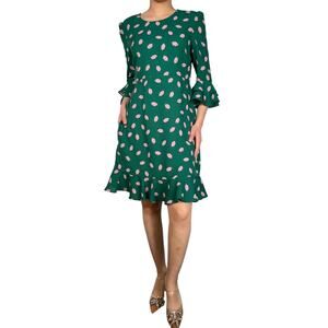 DVF West Lip Print Fit & Flare Dress Green Pink Diane von Furstenberg S